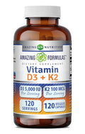 Amazing Formulas Vitamin D3 5000 IU with Vitamin K2 100 Mcg| 250 Veggie Capsules | D3 + K2 Complex | Non-GMO | Gluten Free | Made in USA