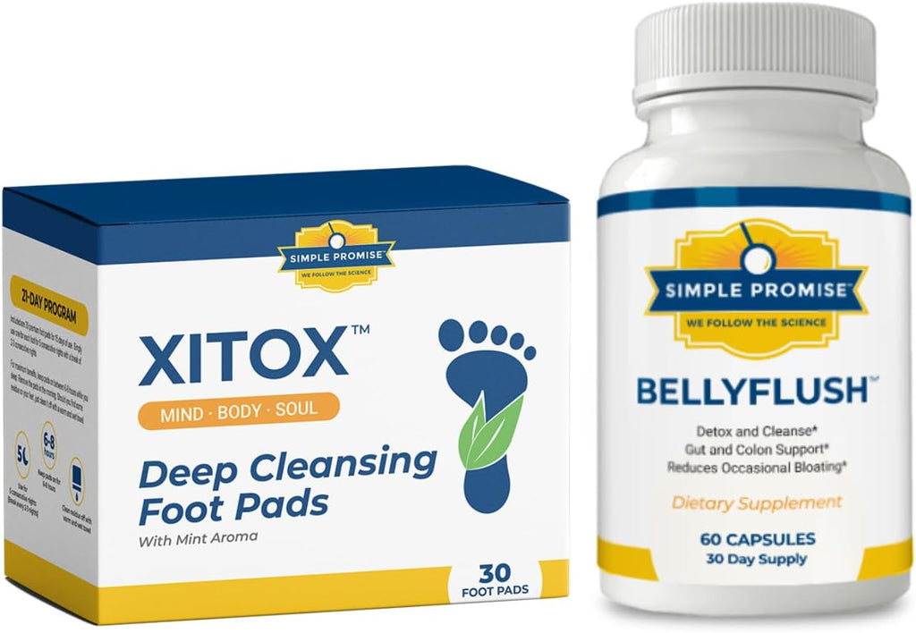 Xitox and BellyFlush Bundle - Overnight Cleanse - Foot Pads, Bentonite Clay | Foot-Gut Night Cleanse, For Overnight Comfort and Lighter Days, With Bentonite Clay, Wear Pads, Two Capsules Daily
