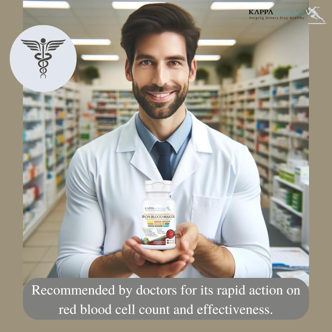KAPPA NUTRITION Iron 26mg, Vitamin C & Orange 150mg, Folate 667mcg DFE, Vitamin B12, Beetroot, Brewers Yeast, Broccoli & MCT Oil 9 in 1 Advanced Complex (90 Capsules)