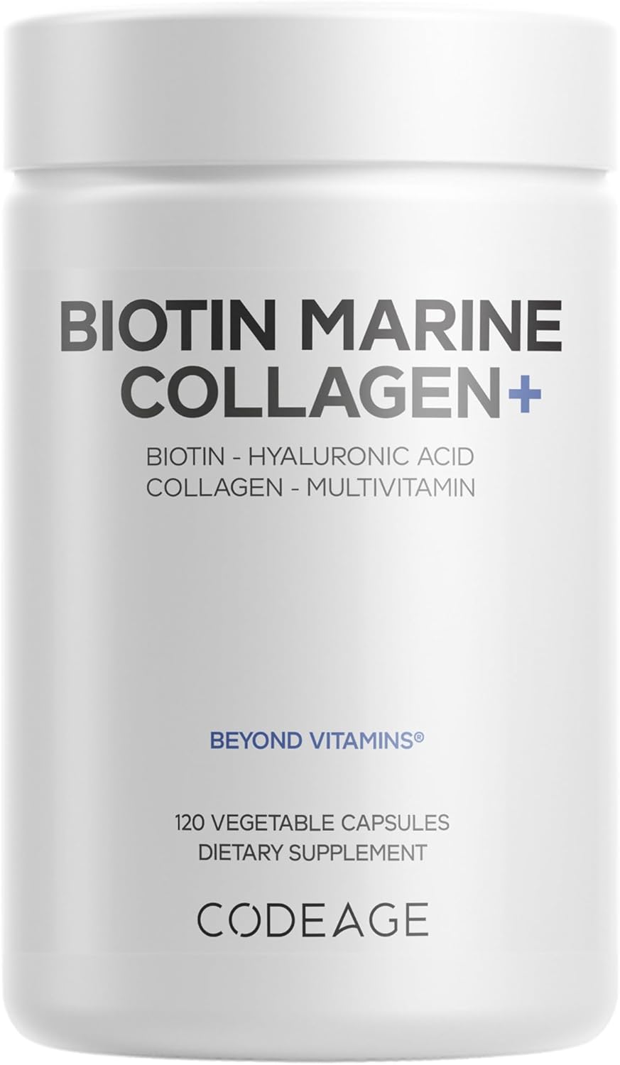 Codeage Biotin Marine Collagen Peptides - Wild-Caught Marine Collagen Types I & III, Biotin, Vitamins C & E, Hyaluronic Acid, Amino Acids, Fruit and Herb Blend, Non-GMO - 120 Capsules