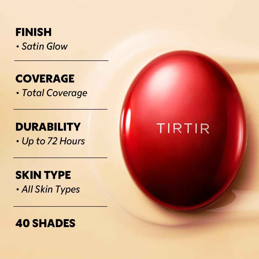 [*Mini Size*] TIRTIR Mask Fit Red Cushion Foundation | Full coverage, Weightless, Skin fit, Satin Glow Finish, Korean Makeup BB Foundation, beauty, Tattoo cover up, Buildable (#21N Ivory, 0.15 Fl Oz)