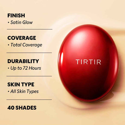 [*Mini Size*] TIRTIR Mask Fit Red Cushion Foundation | Full coverage, Weightless, Skin fit, Satin Glow Finish, Korean Makeup BB Foundation, beauty, Tattoo cover up, Buildable (#21N Ivory, 0.15 Fl Oz)