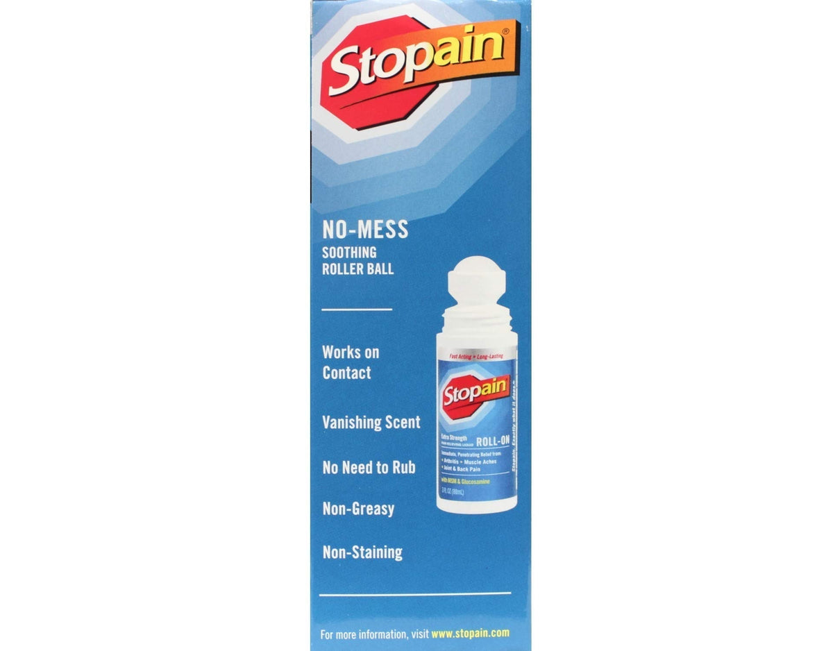 Stopain Pain Relief Roll On Gel 3oz (4 Pack) USA Made, Max Strength Fast Acting with MSM, Glucosamine, Menthol for Lower Back, Knee, Neck, HSA FSA Approved Topical Analgesic Products StopainBuy Supplements Australia