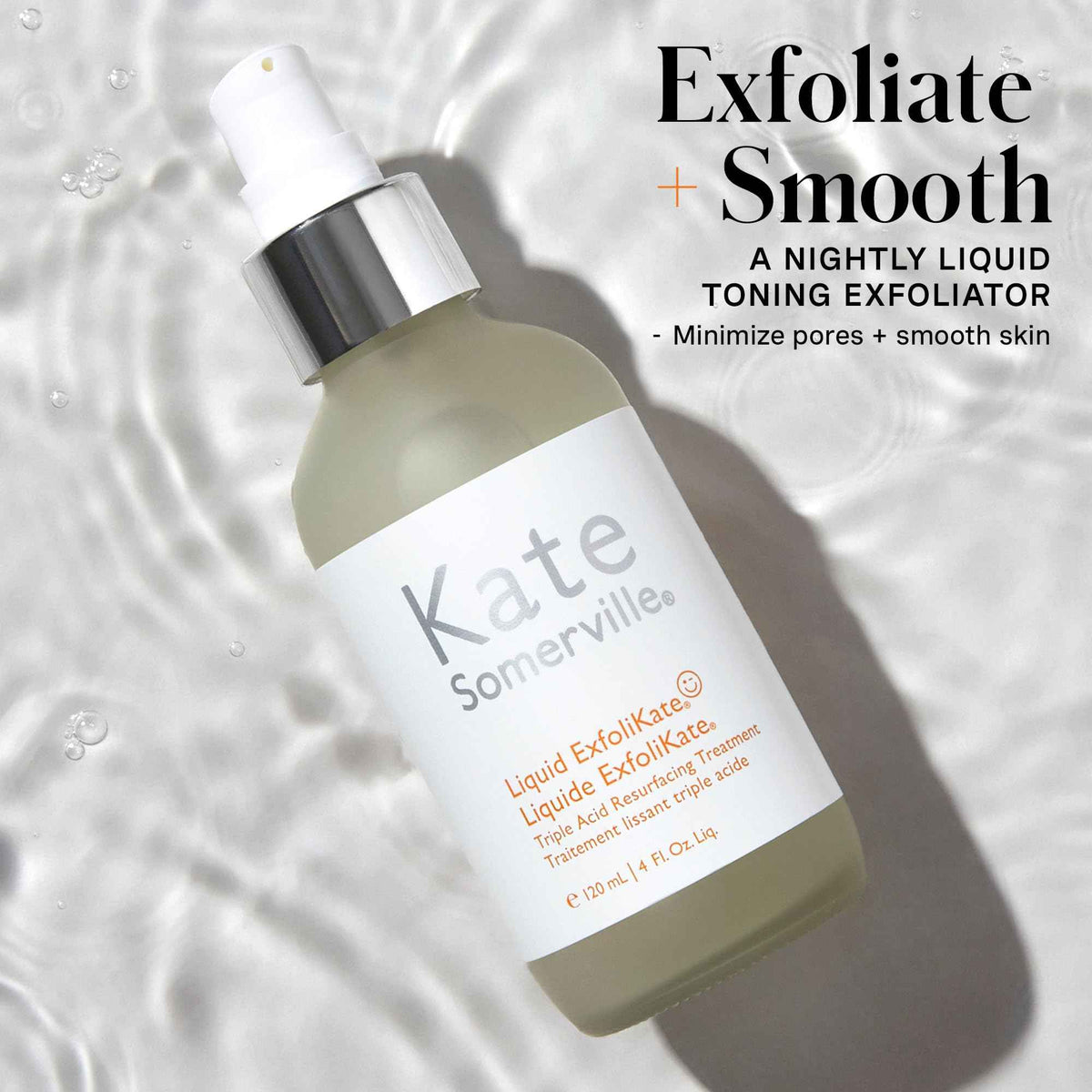 Kate Somerville Liquid ExfoliKate – Triple Acid Resurfacing Treatment, Clinically Formulated AHA Overnight Facial Exfoliator,