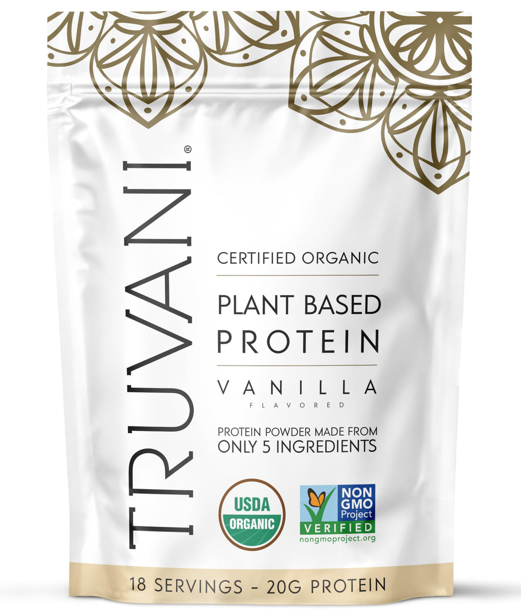 Truvani Organic Plant Based Protein Powder | Vanilla | 20g Pea Protein | 18 Servings | Vegan & Keto | Gluten & Dairy Free | Low Carb | No Added Sugar