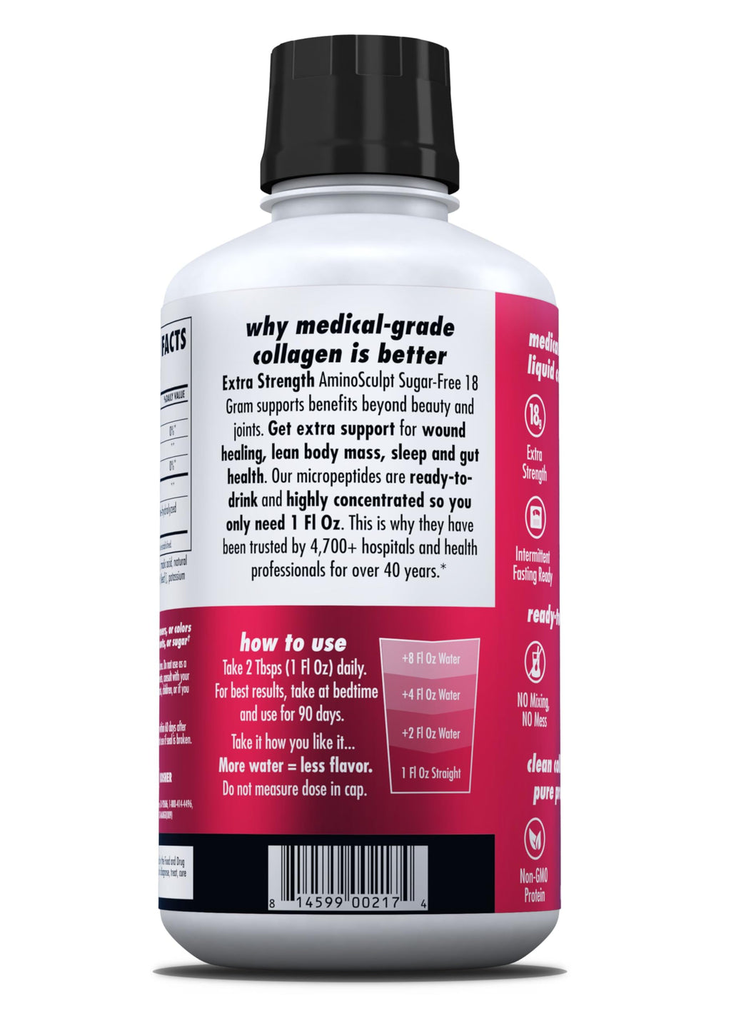 HEALTH DIRECT AminoSculpt Sugar-Free Liquid Collagen, Tart Cherry, 30 oz | High-Potency Collagen for Men & Women. Supports Hair, Skin, Nails & Joints. Medical-Grade, No Mixing, Non-GMO & Grass-Fed
