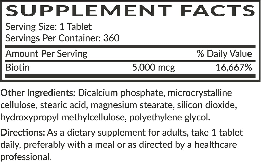 Futurebiotics Biotin 5000 MCG Supports Healthy Hair, Skin, Nails & Energy Production Non-GMO, 360 Vegetarian Tablets