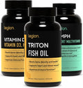 LEGION Complete Health Bundle – Triumph Multivitamin for Men + Triton Triple Strength Fish Oil + Vitamin D3 K2 Supplement – Daily Wellness Stack for Energy, Heart, Bone & Immune Support
