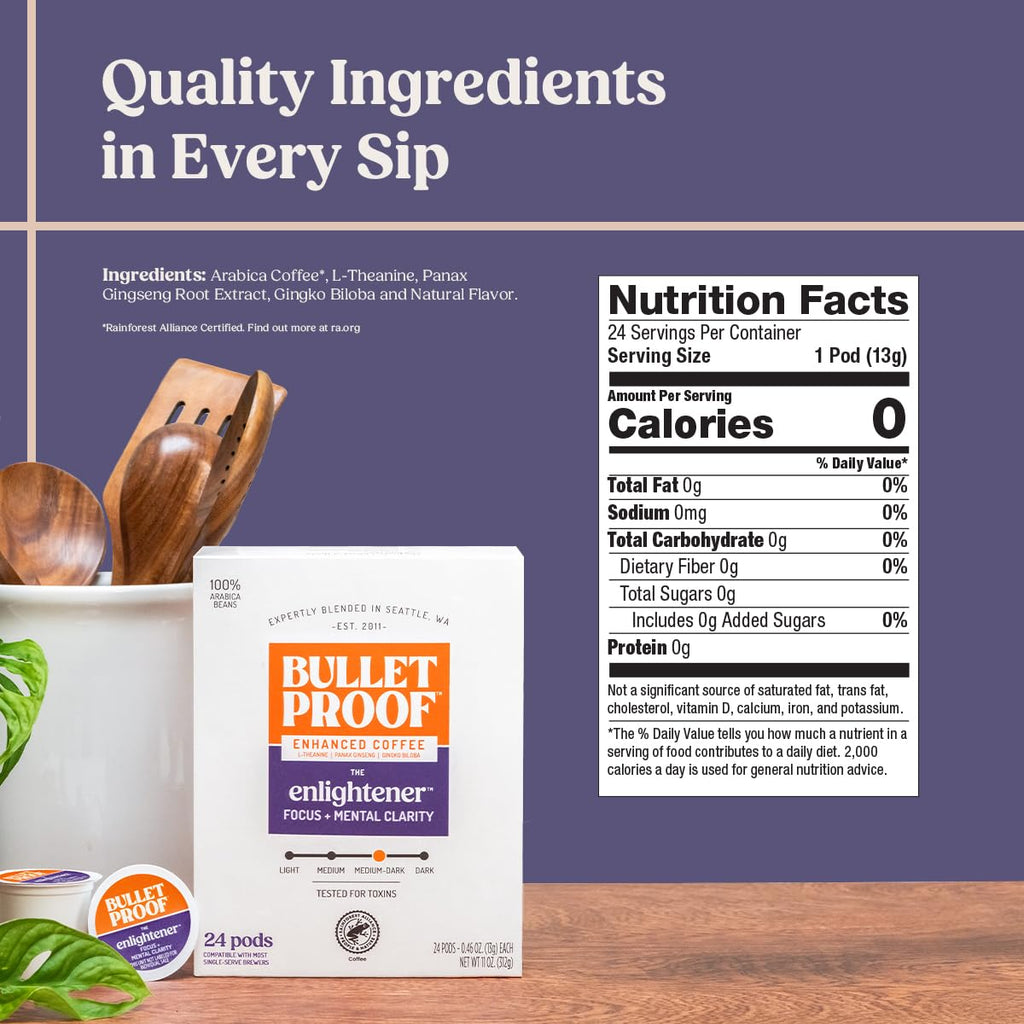 Bulletproof Coffee + Organic Grass-Fed Butter Single-Serve Pods, Keto Coffee, All-in-One Recipe with MCT Oil and Butter, 24 Count