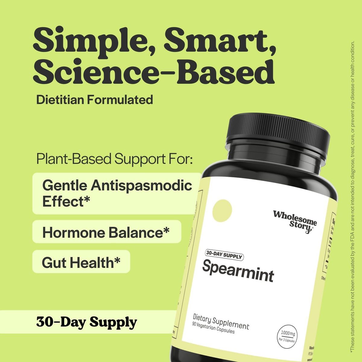 Spearmint + Myo & D Chiro Inositol, MTHF & VIT D3 | Organic Spearmint Capsules + Myo-Inositol & D-Chiro Inositol, MTHF & Vitamin D | Supports Hormone Balance, Digestion & Gut Health | 30 Day Supply