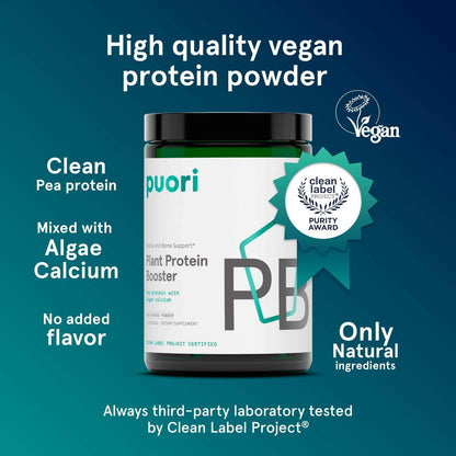 Puori Vegan Protein Powder, Unflavored - Plant-Based Protein Powder with Pea Protein, Algae Calcium - Workout Supplement for Sustained Energy, Bone Health, Muscle Recovery & Growth - 25 Servings