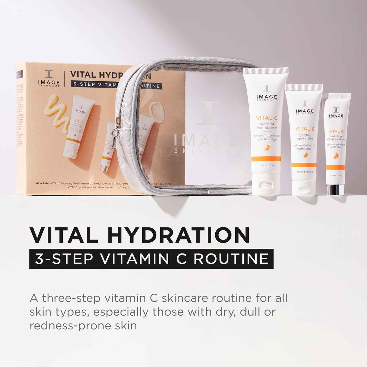 IMAGE Skincare, VITAL HYDRATION 3-Step Vitamin C Routine, Made with Hyaluronic Acid for Anti-Aging, Dry, Dull Skin, 3 Piece Skin Care Set