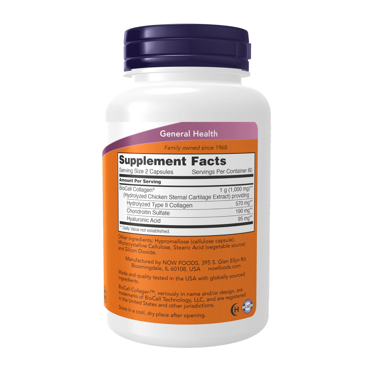 NOW Foods Supplements, BioCell Collagen® Hydrolyzed Type II, Clinically Validated, 120 Veg Capsules