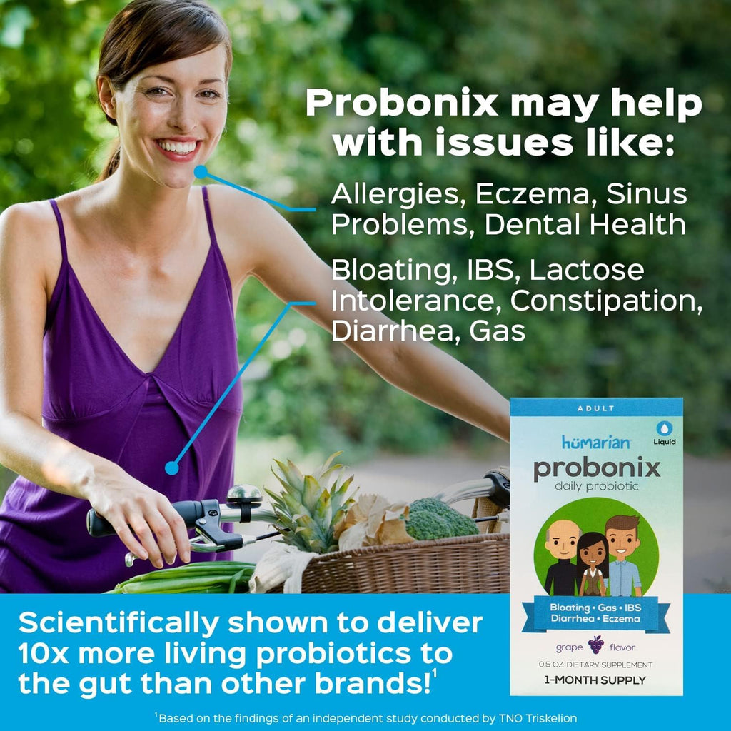 Probonix Humarian Liquid Probiotics for Adults - 12-Strain Probiotic Drops to Fortify Gut Health, Immunity and More - 30-Day Supply - Delicious Grape Flavor