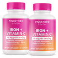 Pink Stork Iron for Women with Vitamin C, 60 Capsules, 2-Month Supply | 18 mg Chelated Iron Bisglycinate + Vitamin C, Supports Energy, Focus + Oxygen, Pregnancy, Postpartum, PMS + Perimenopause