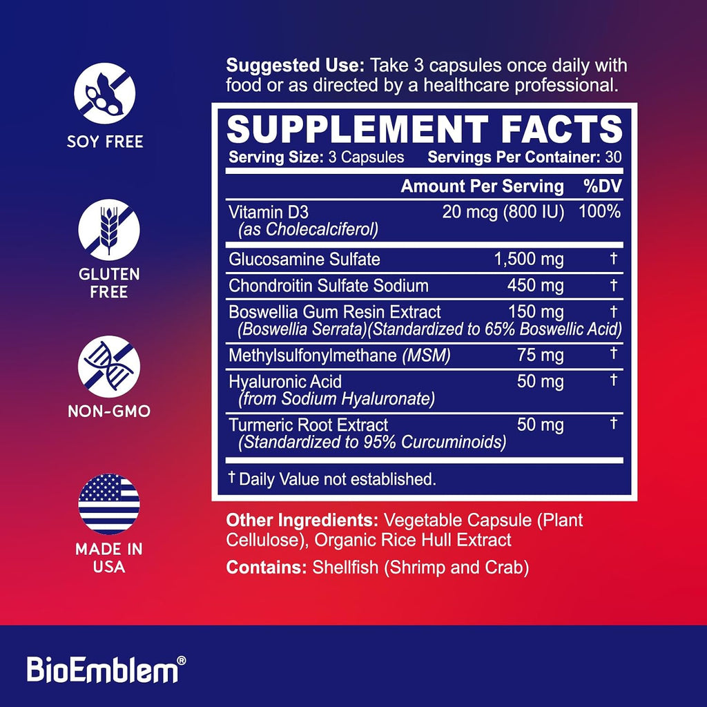 BioEmblem Triple Magnesium Complex and Joint Support for Enhanced Joint Health, Vegan, Non-GMO