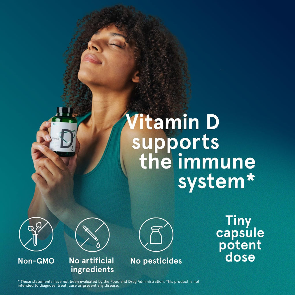 Puori Vitamin D3 Softgels, 2500 IU (62.5 mcg) - Fast Absorbing Vitamin D3 Supplements for Immune System Support, Bone Health & Density and Healthy Muscle Functions - Non-GMO & Gluten-Free - 120 Count