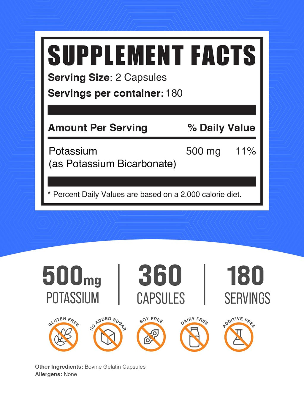 BulkSupplements.com Potassium Citrate Capsules - Mineral Supplement, Potassium Citrate 99mg - Gluten Free, 1 Capsule per Serving, 500 Count (Pack of 1)