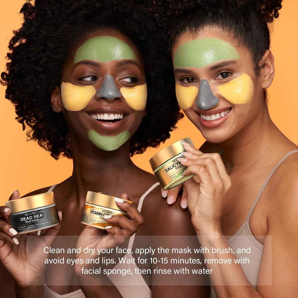 Facial Clay Mask Set - Vitamin C Turmeric Face Mask, Dead Sea Mud & Salicylic Acid (BHA) Mask for Pore Cleansing, Brightening, Blackheads & Dark Spots, Face Masks Skincare