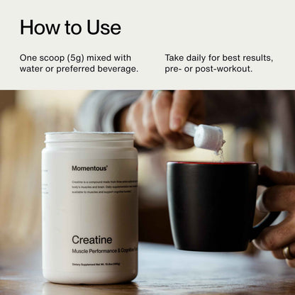 Momentous Creatine Lemon Monohydrate Powder - Creatine Powder - Supports Strength, Lean Muscle, & Recovery for Men & Women - NSF Certified for Sport - 6.49 g per Serving - 15 Servings