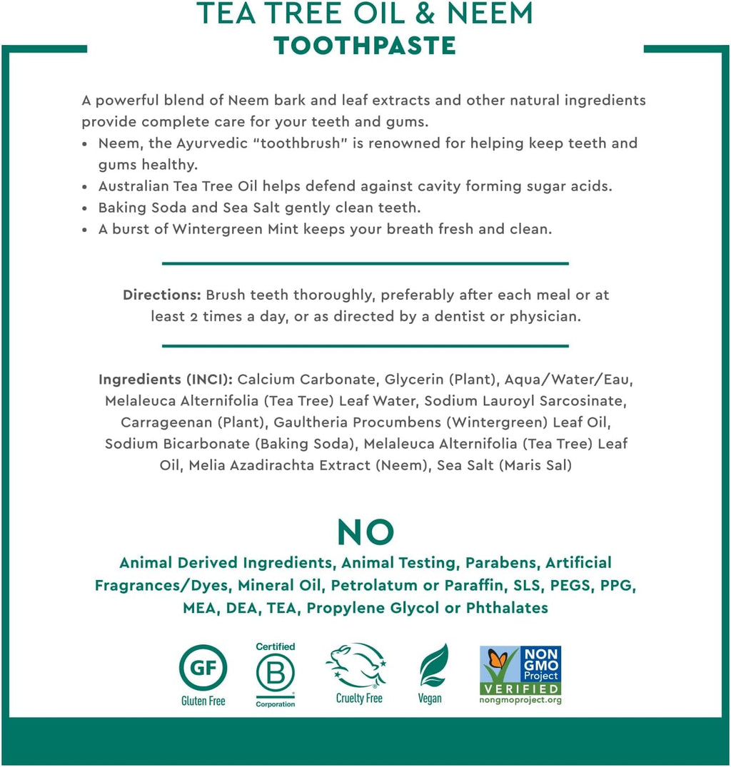 Desert Essence Tea Tree Oil and Neem Toothpaste, Wintergreen, 6.25 oz