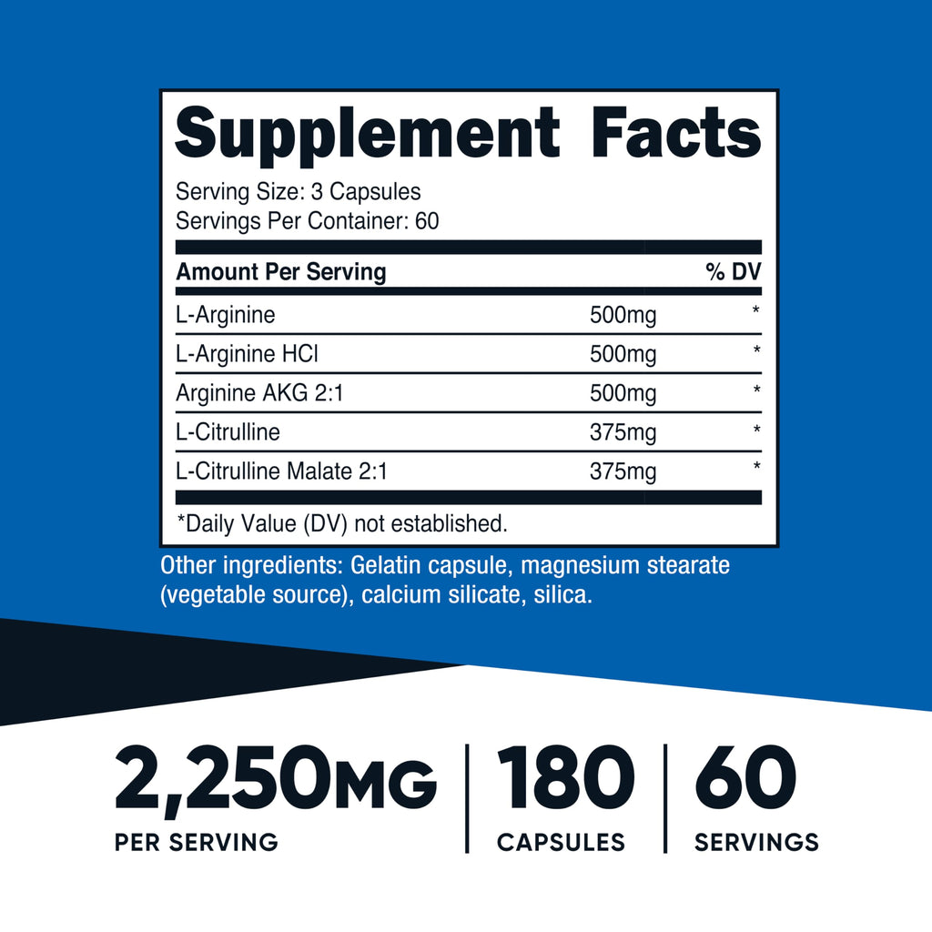 Nutricost Nitric Oxide Booster 2250mg, 180 Capsules - 750mg Per Casule, 60 Servings - Gluten Free and Non-GMO | 750mg Per Casule, 60 Servings, GMO-Free