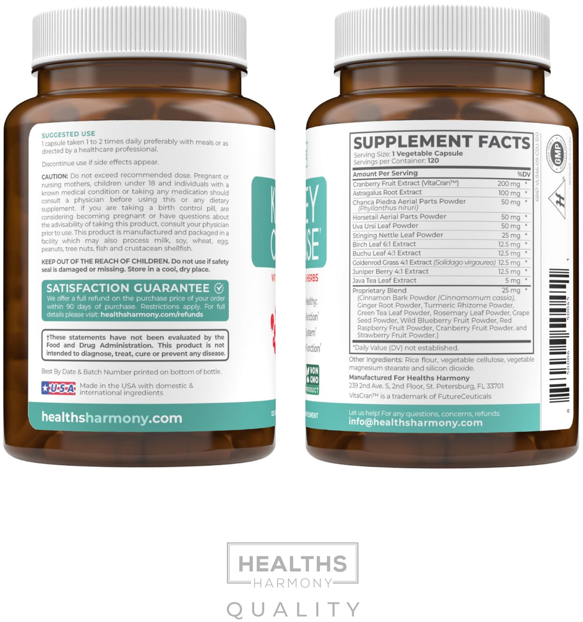 Kidney Cleanse Detox (Non-GMO) Support Healthy Urinary Tract- Powerful VitaCran Cranberry Extract & Herbs – Healthy Kidney Support Supplement - 60 Vegetarian Capsules (No Pills)