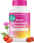 Pink Stork Biotin Multivitamin for Teens, 60 Berry Gummies | Antioxidants, Vitamin E, Clinically Studied Vitamins + Nutrients, Hair, Skin, Nails + Immune Support