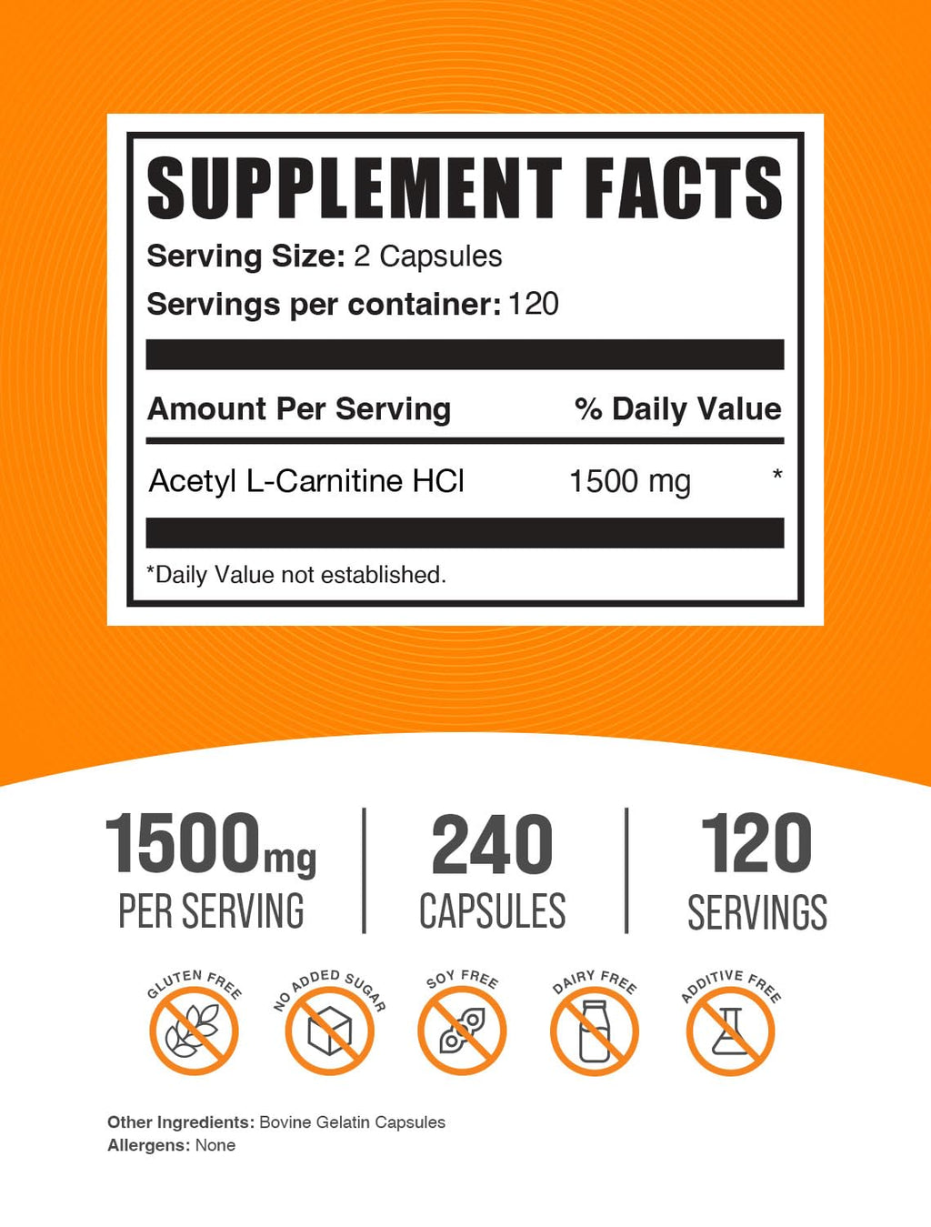 BulkSupplements.com Acetyl L-Carnitine Capsules - ALCAR HCl, Carnitine Supplement - ALCAR Capsules, Acetyl L-Carnitine 1500mg - Gluten Free, 2 Capsules per Serving, 240 Capsules
