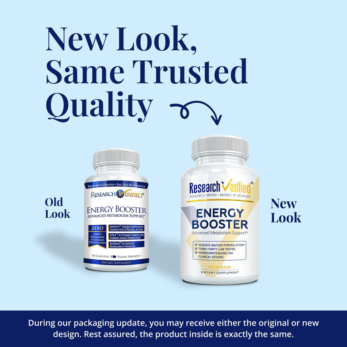 Research Verified Energy Booster - Natural Energy Support - 60 Capsules - Caffeine Free - B Vitamins and Adaptogens - 1 Month Supply