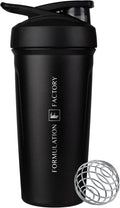 Formulation Factory Shaker Cup Insulated Stainless Steel Water Bottle with Wire Whisk, 25-Ounce, Black