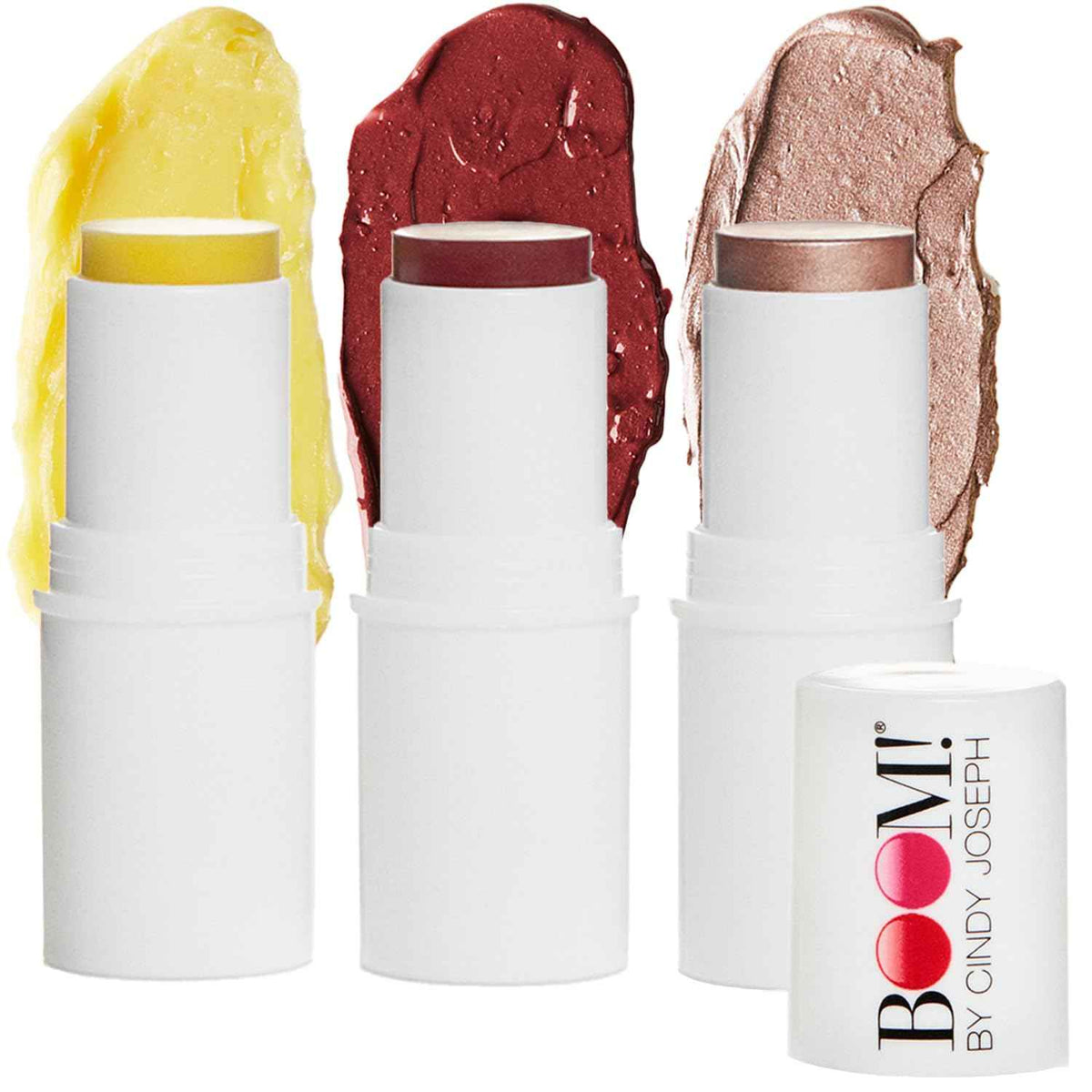 Boomstick Trio ® Color 3 Pack Cream Blush Makeup, Color Blush Stick, Highlighter Stick & Moisturizer for Cheeks, Eyes & Lips, Blendable Vegan Boom Sticks by Cindy Joseph