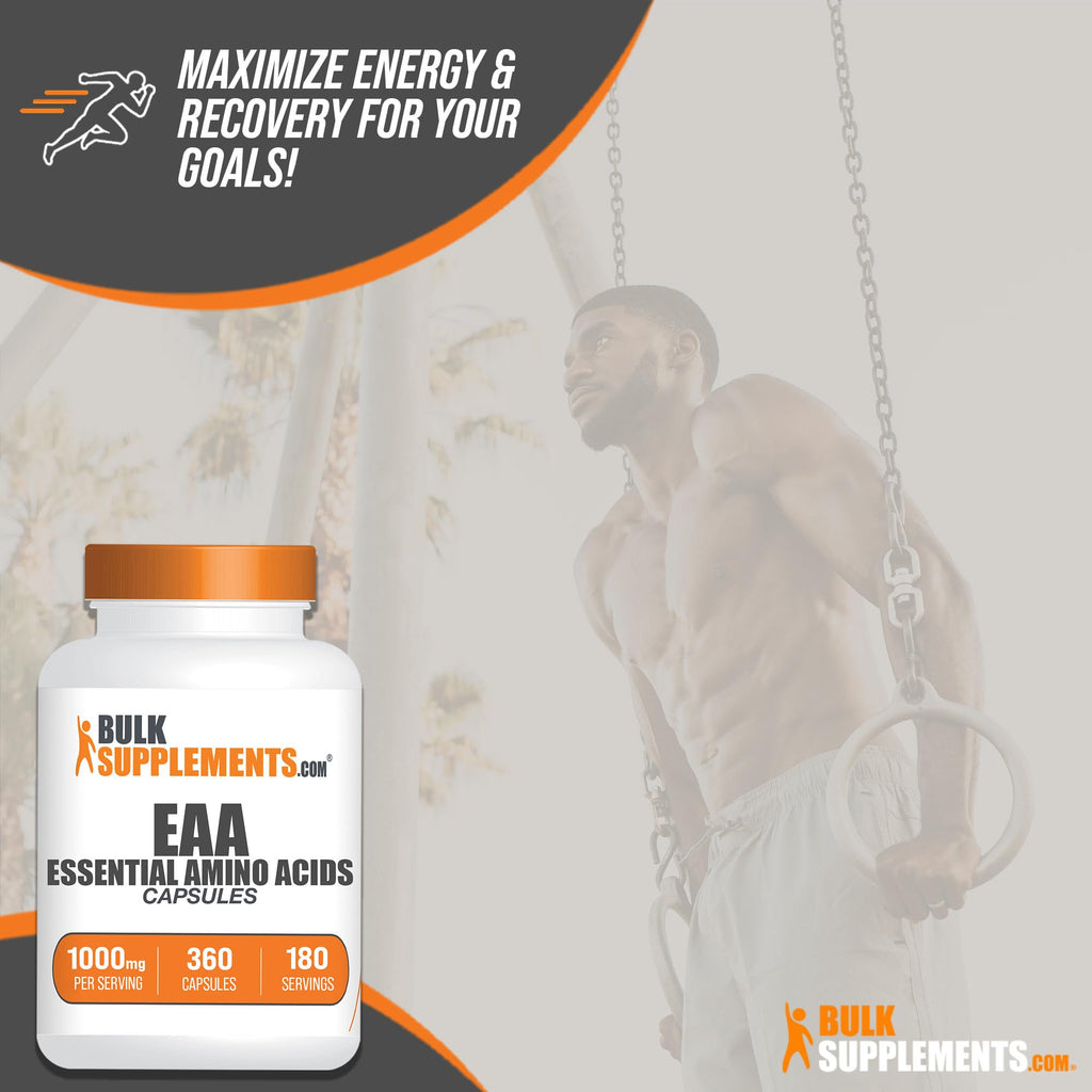 BulkSupplements.com Essential Amino Acids Capsules (EAA) - Amino Acids Supplement - EAAs Amino Acids - EAA Capsules - 1000 mg Serving - 90 Day Supply (180 Gelatin Capsules)