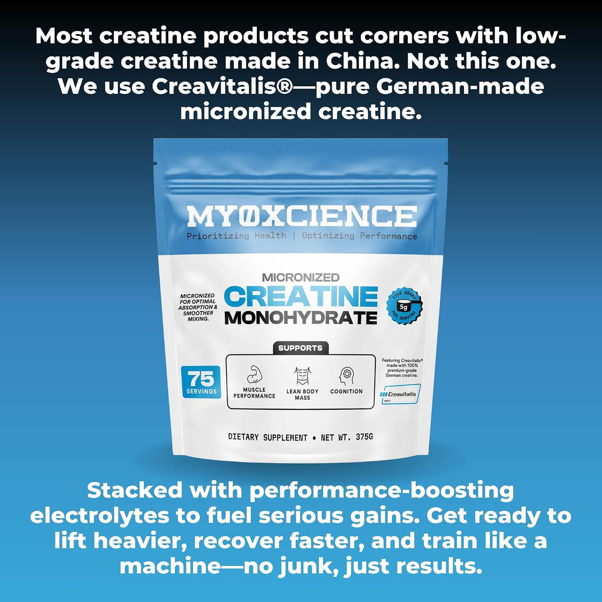 MYOXCIENCE Micronized Creavitalis Creatine | The World’s Purest Micronized Form of Creatine Monohydrate | Supports Muscle Performance, Lean Body Mass, & Cognition | 75 Servings