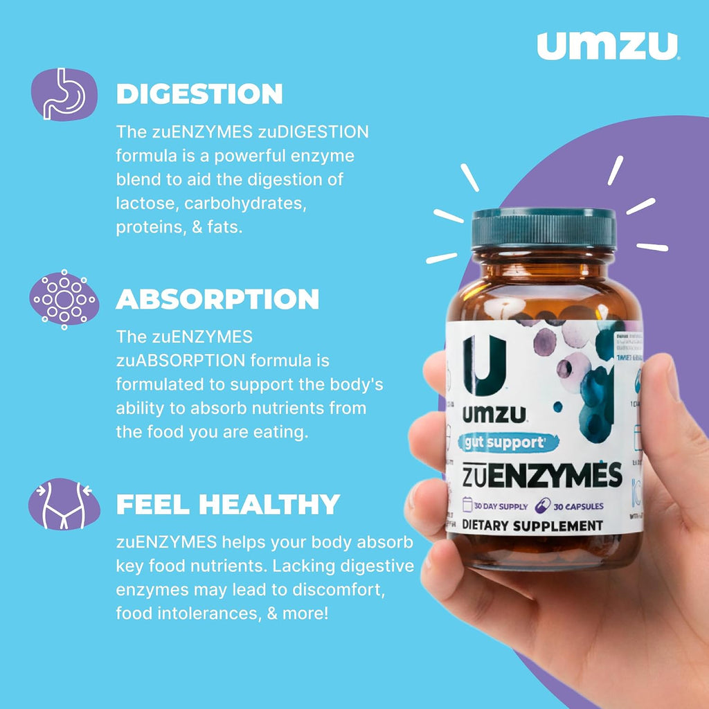 UMZU zuEnzymes Digestive Enzyme Supplement, 30 Day Supply | 21 Enzyme Blend, Lipase, Protease and Amylase, Supports Digestion, Gut Health, Nutrient Breakdown and Digestive Wellness