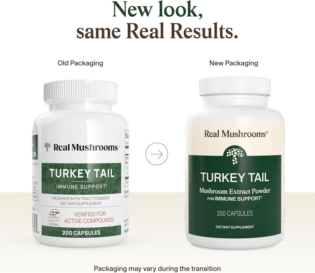 Real Mushrooms Turkey Tail Capsules – Organic Mushroom Extract for Daily Wellness, Gut Harmony, Energy Support – Vegan, Non-GMO, No Fillers – Turkey Tail Extract 200 Count Mushroom Supplement