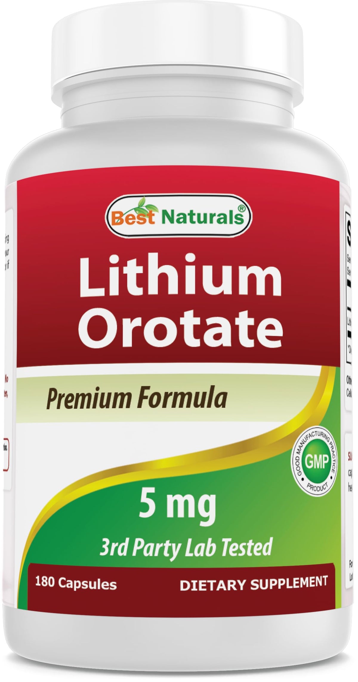 Best Naturals Lithium Orotate 5 mg 180 Capsules - Non GMO - Gluten Free