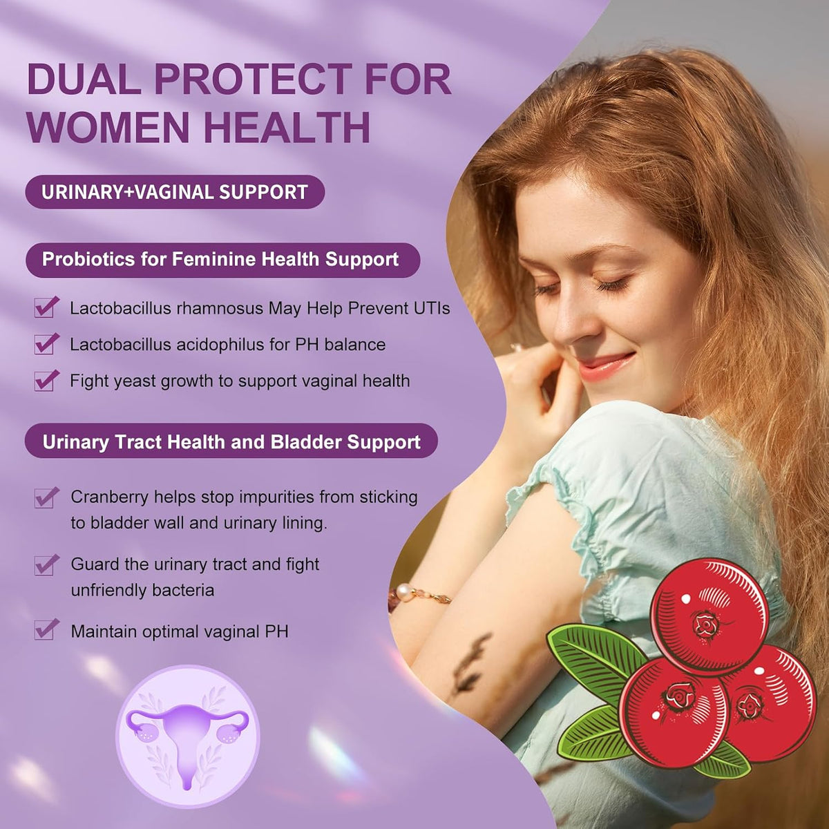 OMOGS Women's Probiotic 180 Billion CFUs 18 Strains, with Organic Prebiotics, Cranberry Extract, D-Mannose & Digestive Enzymes, for Digestive, Boost Immune, PH Balance & Urethral Health, 90 Capsules
