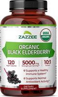 Zazzee USDA Organic Black Elderberry 10:1 Extract, 120 Vegan Capsules, 2 Month Supply, Sambucus Nigra, Antioxidant & Immune Support, Concentrated 10X Extract, All-Natural, Non-GMO, Made in the USA