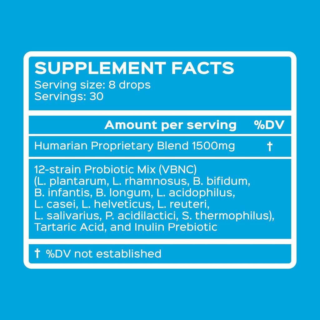 Probonix Humarian Liquid Probiotics for Adults - 12-Strain Probiotic Drops to Fortify Gut Health, Immunity and More - 30-Day Supply - Delicious Grape Flavor