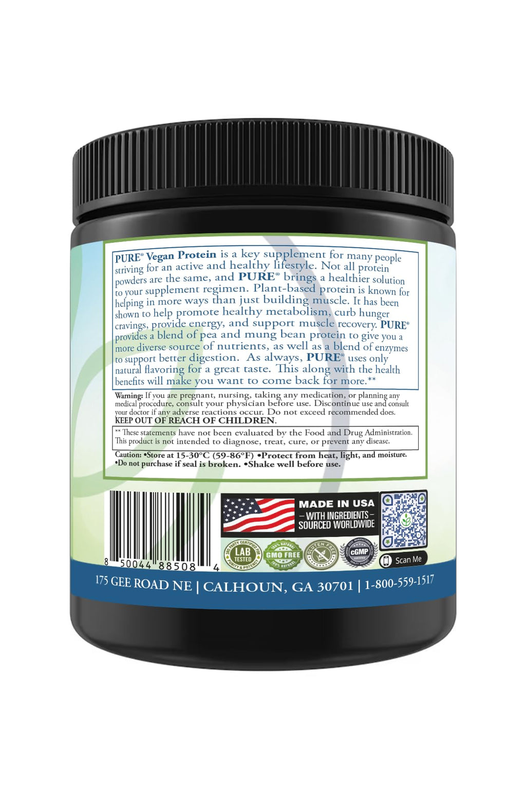 PURE® Vegan Protein Powder - 25g Plant Based Protein, 15 Servings - Pea & Mung Bean Blend with Digestive Enzymes - Dairy-Free - Muscle Recovery & Appetite Control - Chocolate 525 Grams