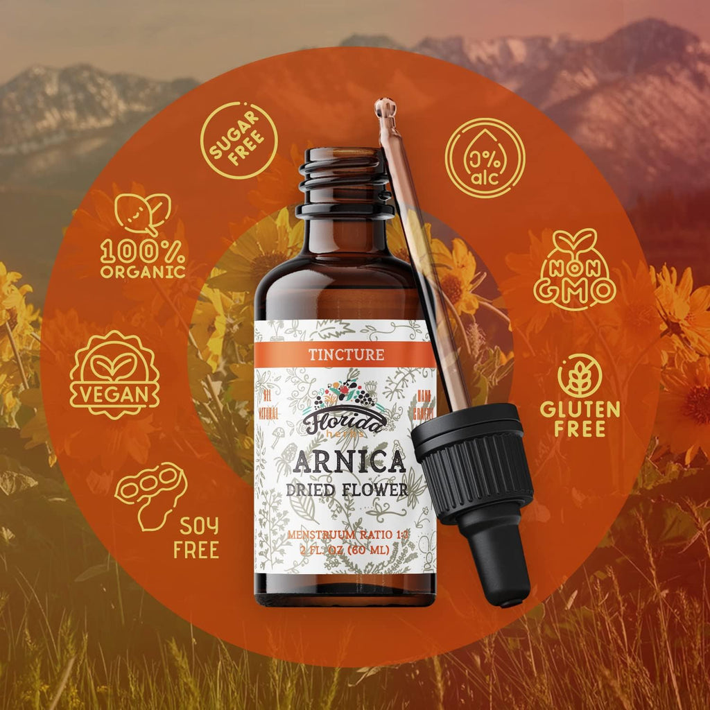 Arnica Tincture, Organic Arnica Extract (Arnica Montana) Dried Flower Herbal Supplement, Non-GMO in Cold-Pressed Organic Vegetable Glycerin, 700 mg, 2 oz (60 ml)