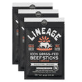 Lineage Provisions Grass Fed Beef Sticks, 3-Pack | Ancestral recipe with 16g protein per oz, air dried high protein snack for energy and everyday snacking.