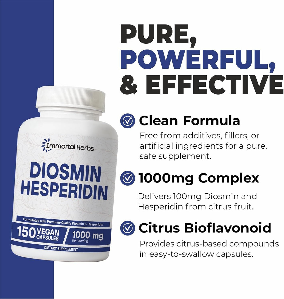 Diosmin Hesperidin 1000mg Complex, 150 Capsules, Citrus Bioflavonoids Rich Fruit Extract, 100% Vegetarian, Non-GMO & Gluten Free Diosmin Supplement with Max Strength