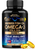 Omega 3 Fish Oil 3600 mg - Omega 3 Supplement | EPA & DHA - Heavy Metals Tested - Heart, Brain & Joint Support - Purified Fish Oil for Men & Women - Lab Tested - Lemon Flavored - 90 Softgels