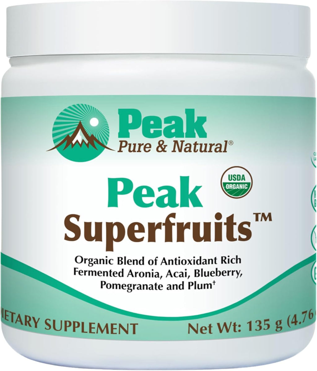 Peak Organic Superfruits - Polyphenol Rich Superfood Powder - Non-GMO Fermented Aronia Berry, Acai, Blueberry, Pomegranate, and Plum - Aging, Metabolic Health, Heart Health (30 Servings)