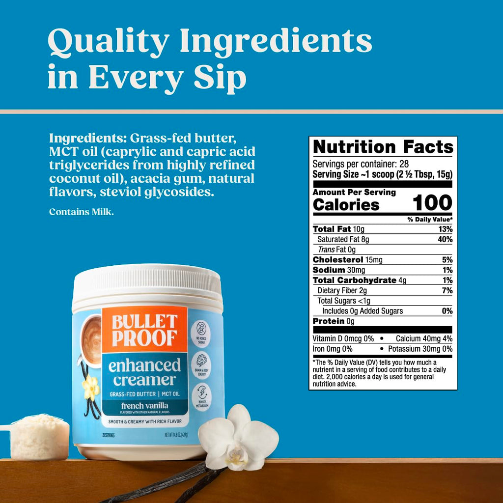 Bulletproof Original Creamer, 14.8 Ounces, Keto Coffee Creamer with MCT Oil and Grass-Fed Butter, Supports Brain Function