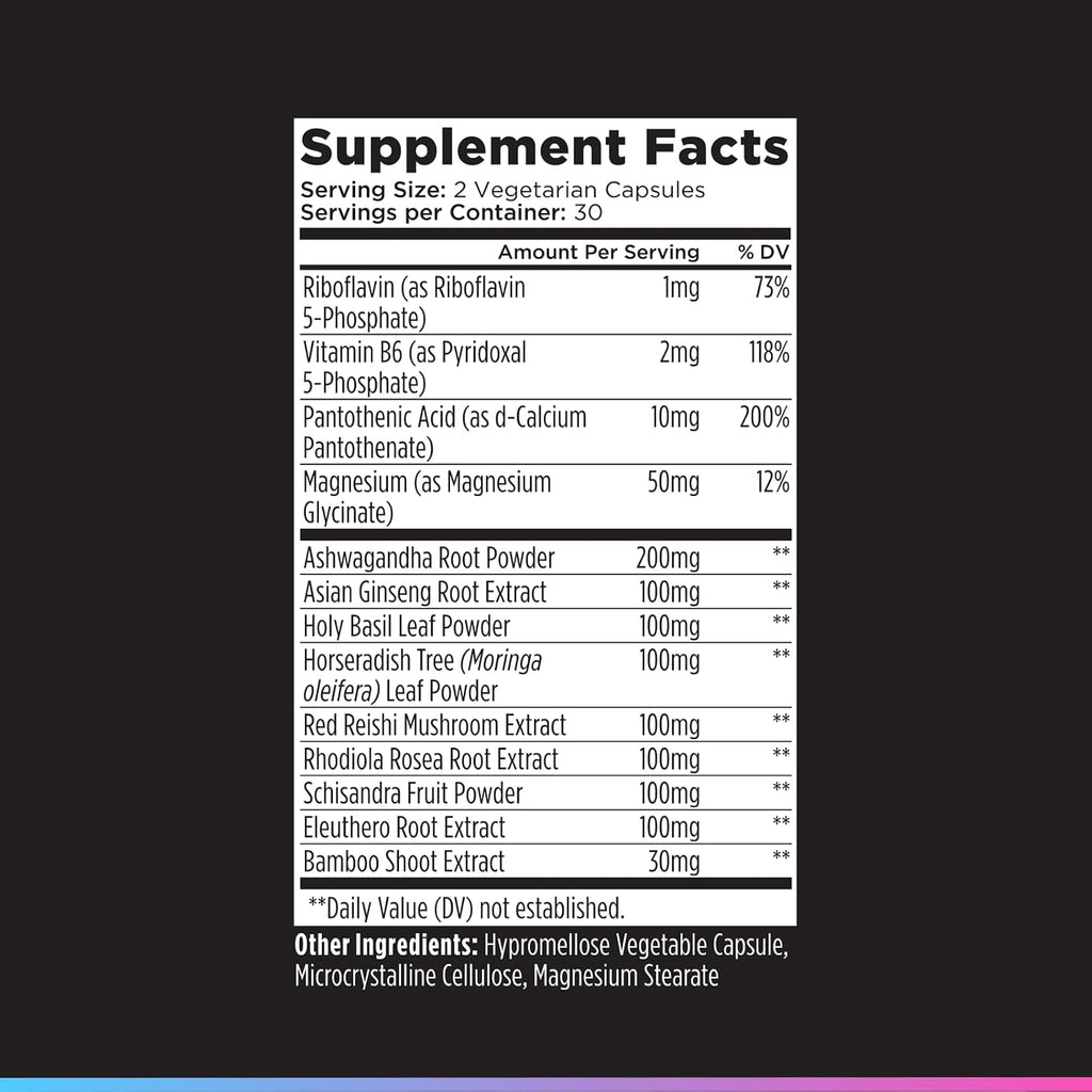 Livingood Daily Stress Support, 12-in-1 Supplement with Ashwagandha, Reishi Mushroom, Vitamin B6, Adaptogenic Herbs & Magnesium, Supports Mood & Calm, Gluten Free, Vegan, 60 Vegetarian Capsules