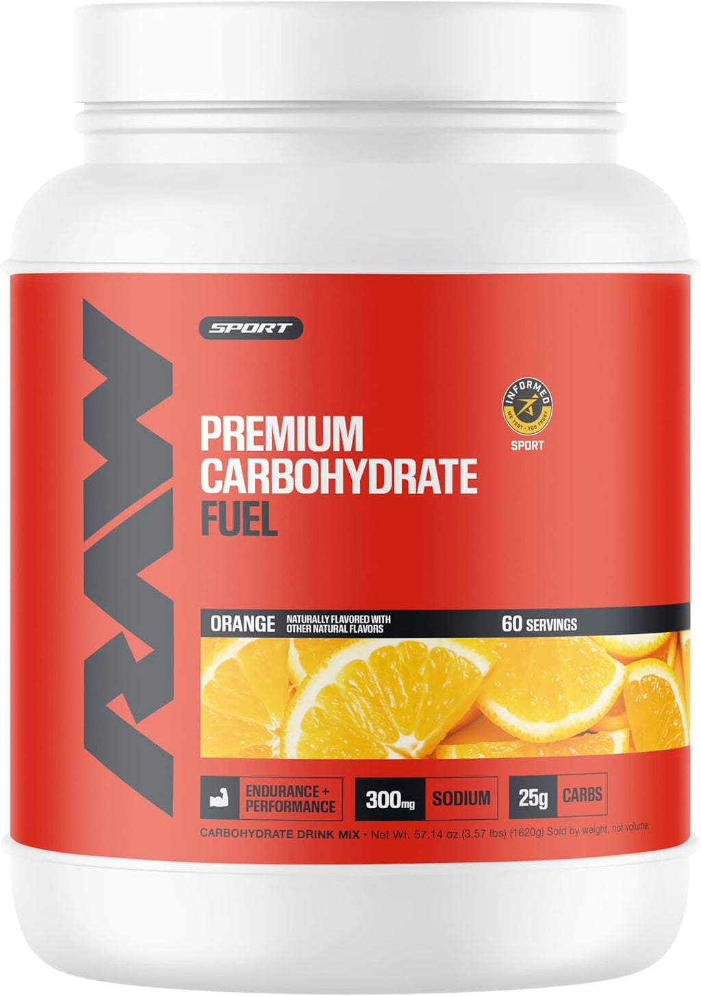RAW Fuel, Premium Endurance Supplement Powder, Orange (60 Servings) - Peak Performance, Hydration & Stamina During Workouts, Training or Competition - 24g of Carbohydrates & 300mg of Sodium