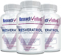 Research Verified Resveratrol - 98% Trans-Resveratrol 1000 mg, Anti-Aging Support - 60 Capsules per Bottle - 3 Bottles
